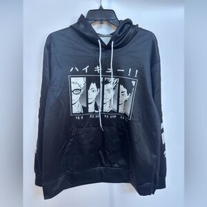 Karasuno Volleyball Anime Character Panel Graphic Hoodie, Black, Small
